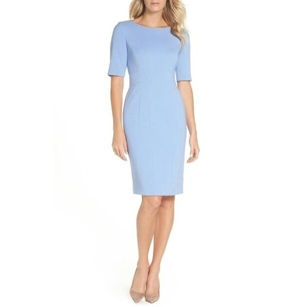 ELIZA J Bateau Neck Crepe‎ Sheath Dress In Blue $158 Women's Size 4